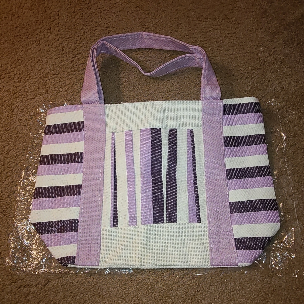 J. Francis Purple and White Striped Tote Bag